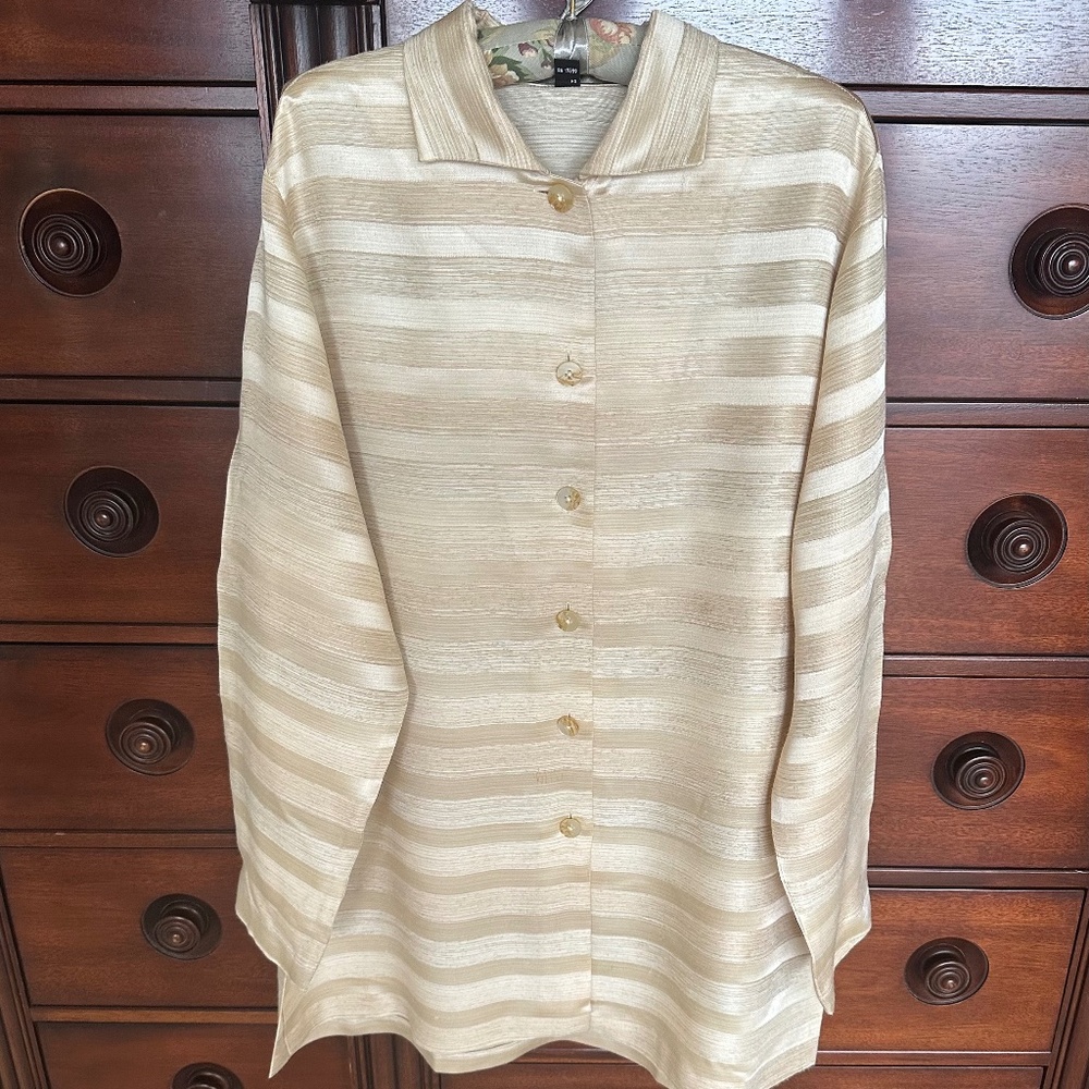 ELLEN TRACY NEUTRAL STRIPES TUNIC JACKET/TOP-SIZE 12.....LIKE NEW